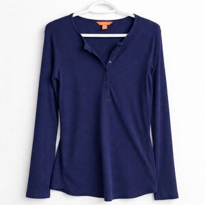 Joe Fresh Navy Blue Ribbed Henley Long Sleeves Top